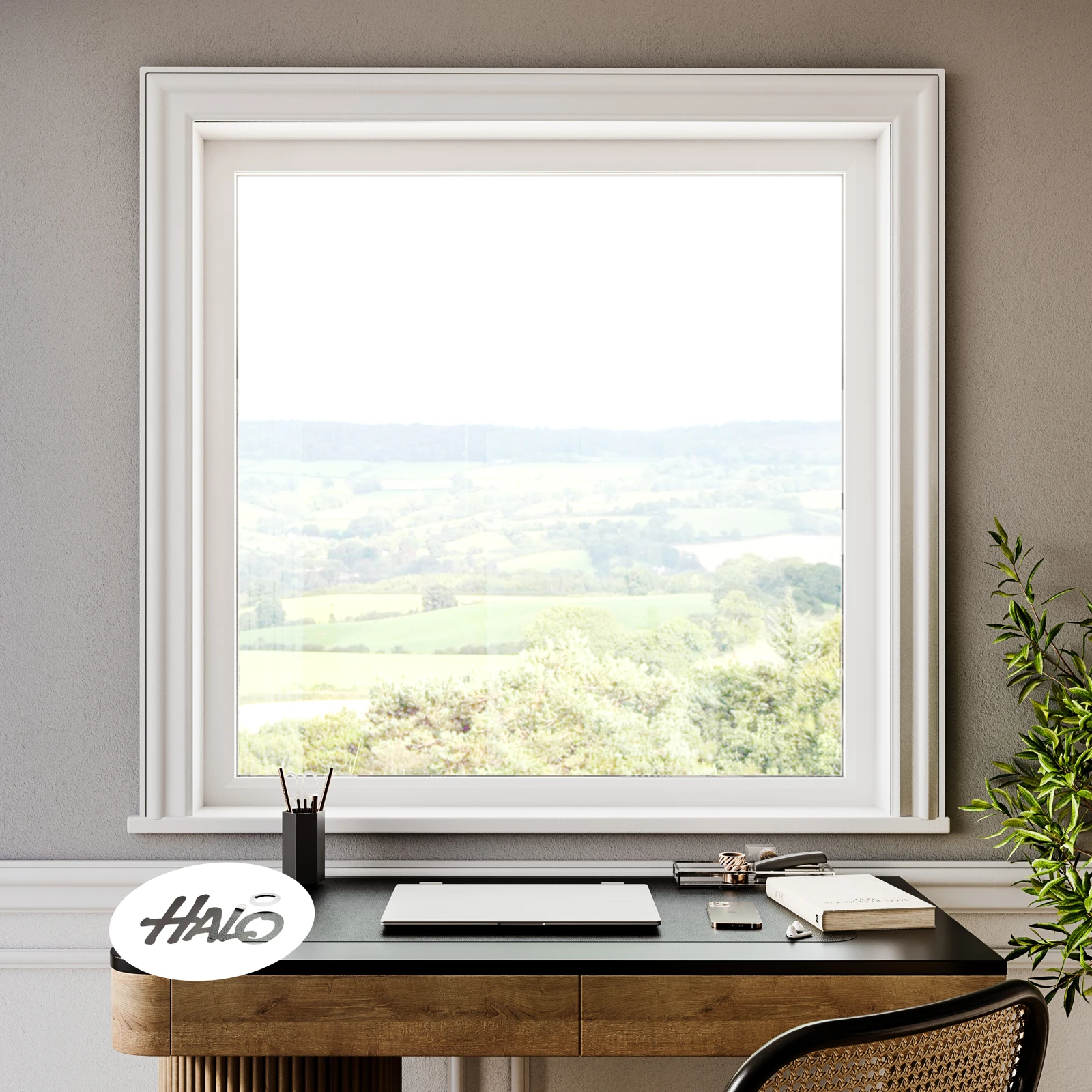 White Halo Rustique window in a home office – VEKA UK