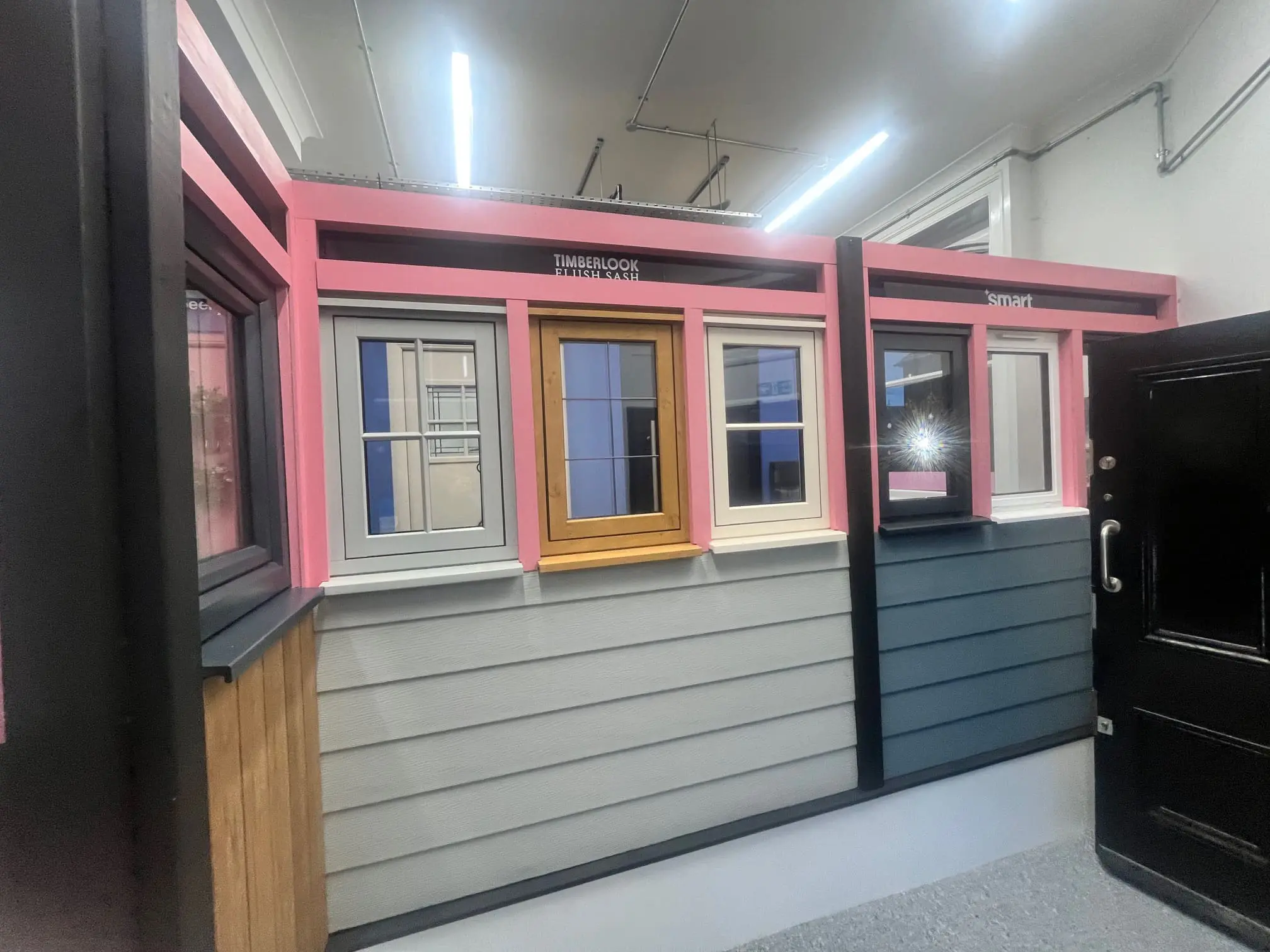 Timberlook and SMART window display bays in Spectrum Glazing's showroom