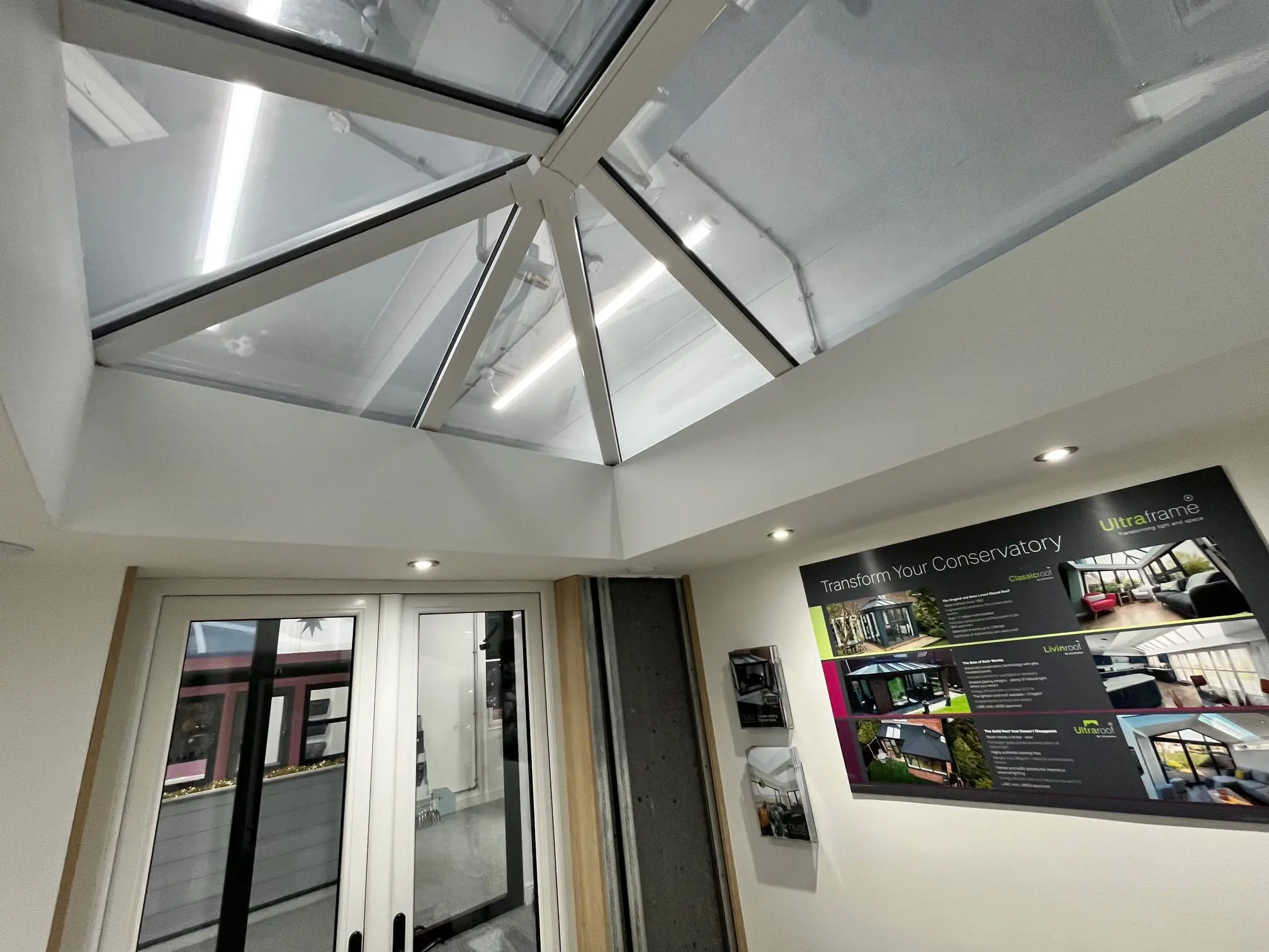 Glazed roof and conservatory display inside Spectrum Glazing's showroom