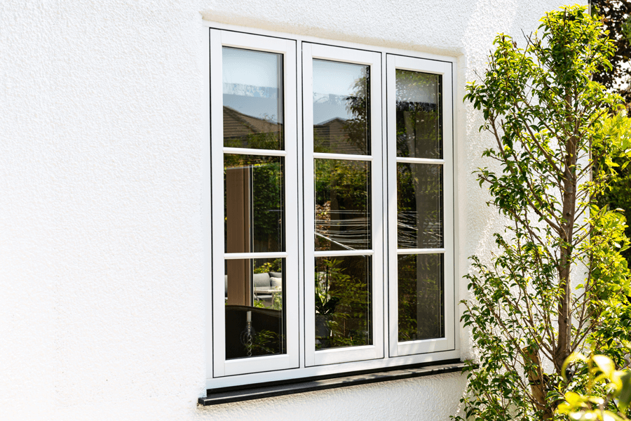 White flush sash windows with horizontal glazing bars