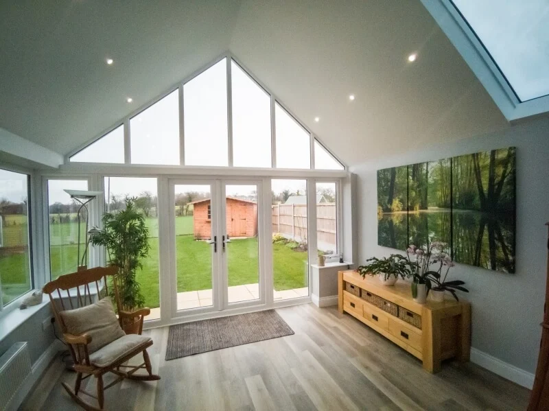 Finished Ultraroof interior with vaulted ceiling, roof glazing and recessed spotlights
