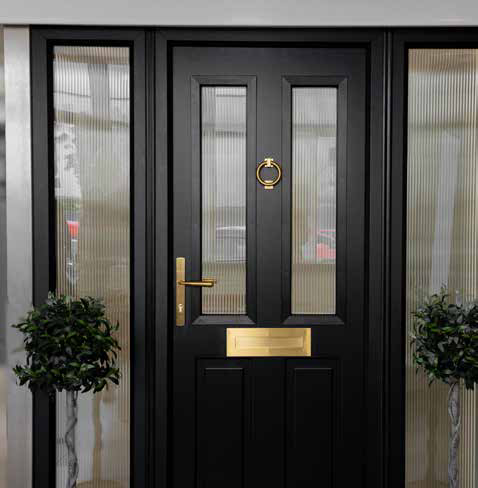 Black SleekSkin door with a smooth finish and brass hardware
